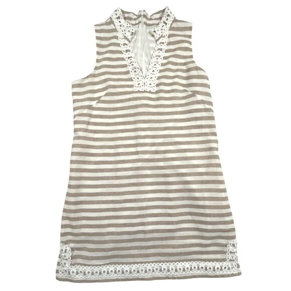 Eliza J Linen Blend Lace Neck Striped Nautical Shift Dress SIZE-16 - Picture 1 of 10